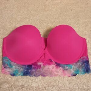 VGUC ~Victoria's Secret PINK Lined Underwire Strapless Bra with Lace (Size: 36C)